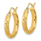 FJC Finejewelers 14 kt Yellow Gold and Textured Bright Cut Fancy Pattern Hoop Earrings 20 x 20 mm
