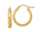 FJC Finejewelers 14 kt Yellow Gold and Textured Bright Cut Fancy Pattern Hoop Earrings 20 x 20 mm