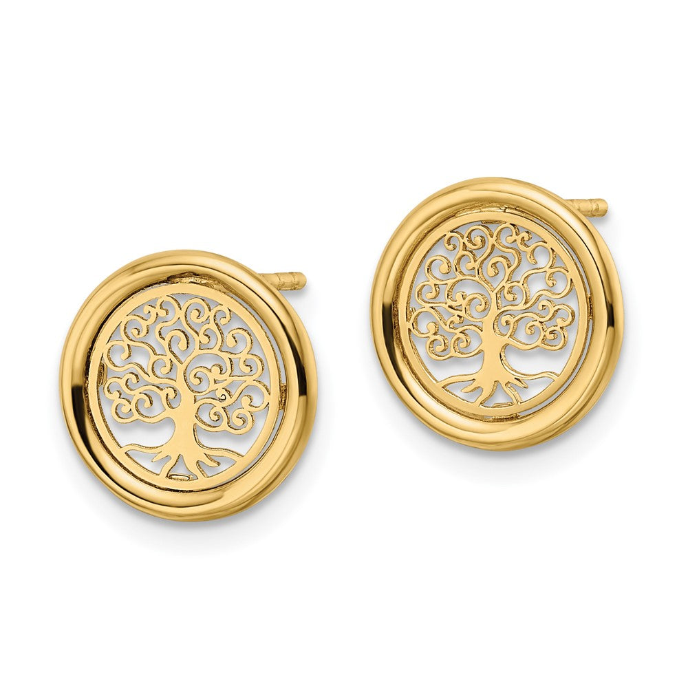FJC Finejewelers 14 kt Yellow Gold Button Polished Tree of Life in Circle Post Earrings 11 x 11 mm