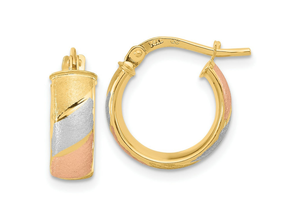FJC Finejewelers 14 kt Yellow Gold with White and Rose Rhodium Polished Satin Hoop Earrings 15 x 14 mm