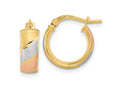 FJC Finejewelers 14 kt Yellow Gold with White and Rose Rhodium Polished Satin Hoop Earrings 15 x 14 mm