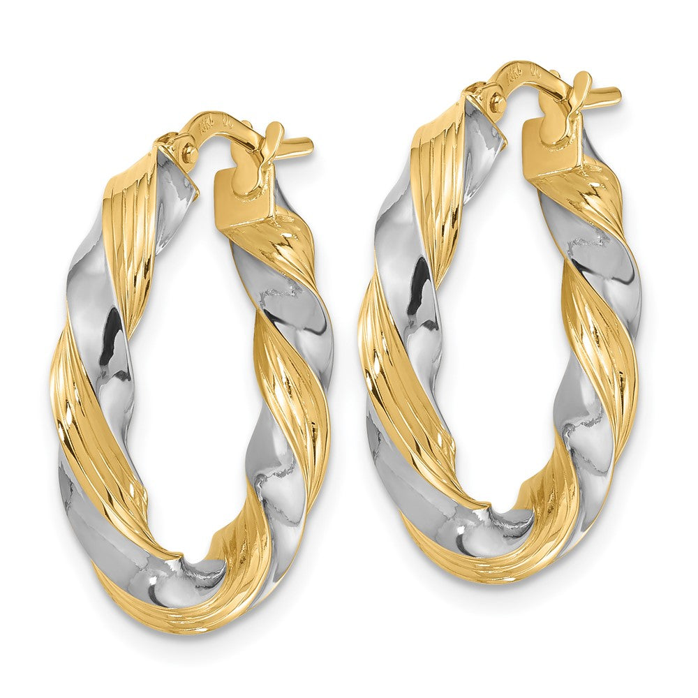 FJC Finejewelers 14 kt Yellow Gold with White Rhodium Polished Twisted Hoop Earrings 25 x 24 mm