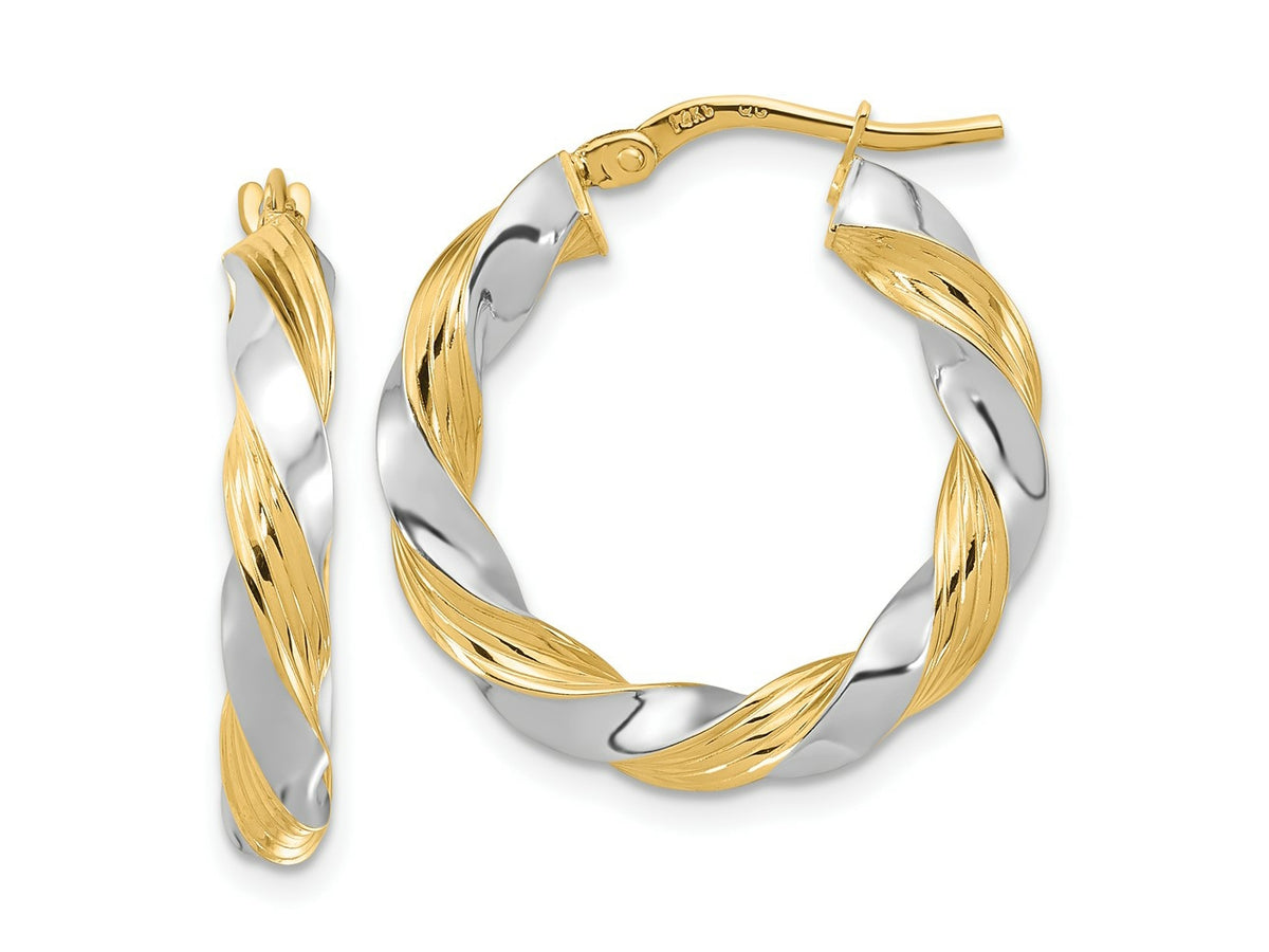 FJC Finejewelers 14 kt Yellow Gold with White Rhodium Polished Twisted Hoop Earrings 25 x 24 mm