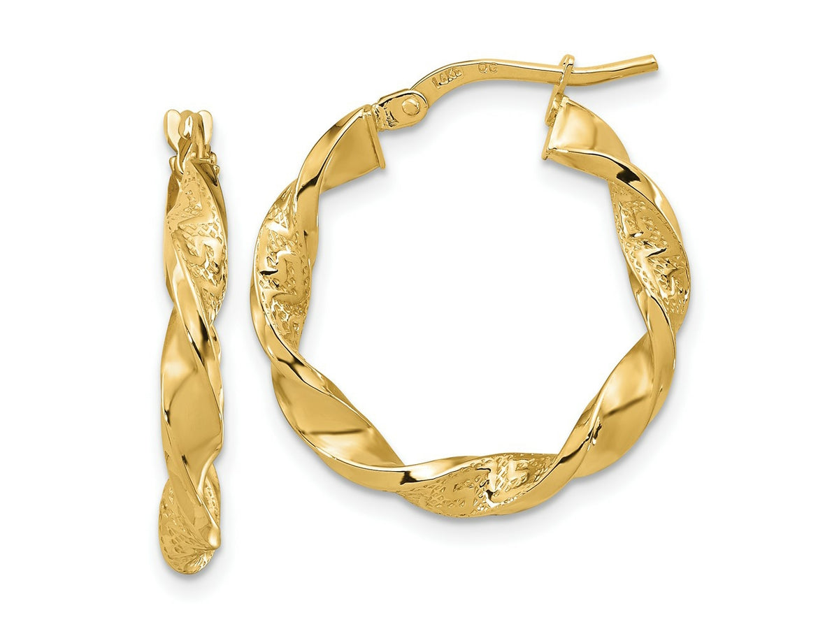 FJC Finejewelers 14 kt Yellow Gold Polished and Textured Twisted 3mm Hoop Earrings 22 mm