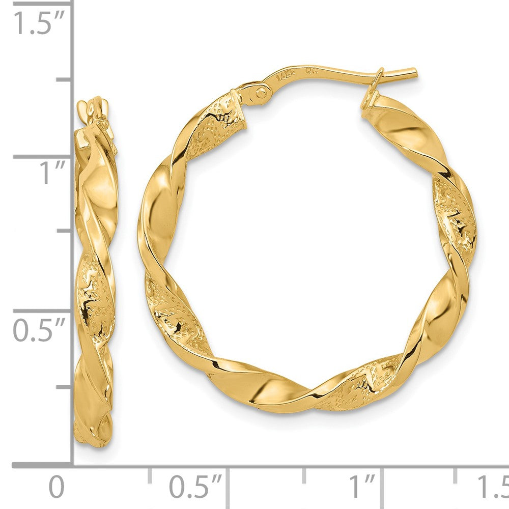 FJC Finejewelers 14 kt Yellow Gold Polished and Textured Twisted Hoop Earrings 27 mm