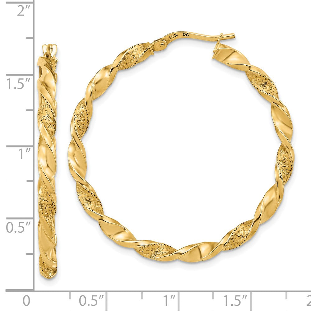 FJC Finejewelers 14 kt Yellow Gold Polished and Textured Twisted Hoop Earrings 39 mm
