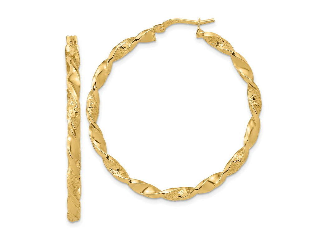 FJC Finejewelers 14 kt Yellow Gold Polished and Textured Twisted Hoop Earrings 42 mm