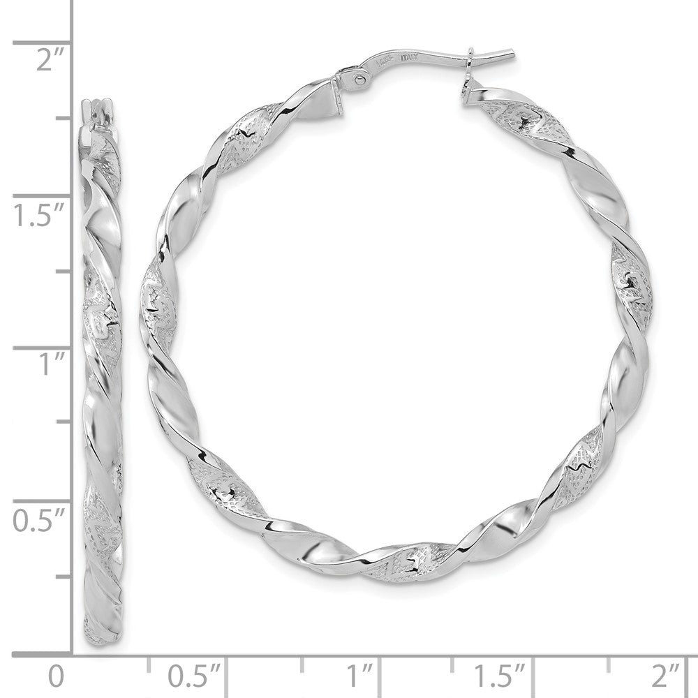 FJC Finejewelers 14 kt White Gold Hoops Polished and Textured Twisted Hoop Earrings 42.5 mm