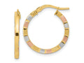 FJC Finejewelers 14 kt Yellow Gold with White and Rose Rhodium Polished and Satin Hoop Earrings 22 x 20 mm