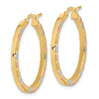 FJC Finejewelers 14 kt Yellow Gold with White and Rose Rhodium Polished and Satin Hoop Earrings 27 x 26 mm