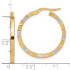 FJC Finejewelers 14 kt Yellow Gold with White and Rose Rhodium Polished and Satin Hoop Earrings 27 x 26 mm