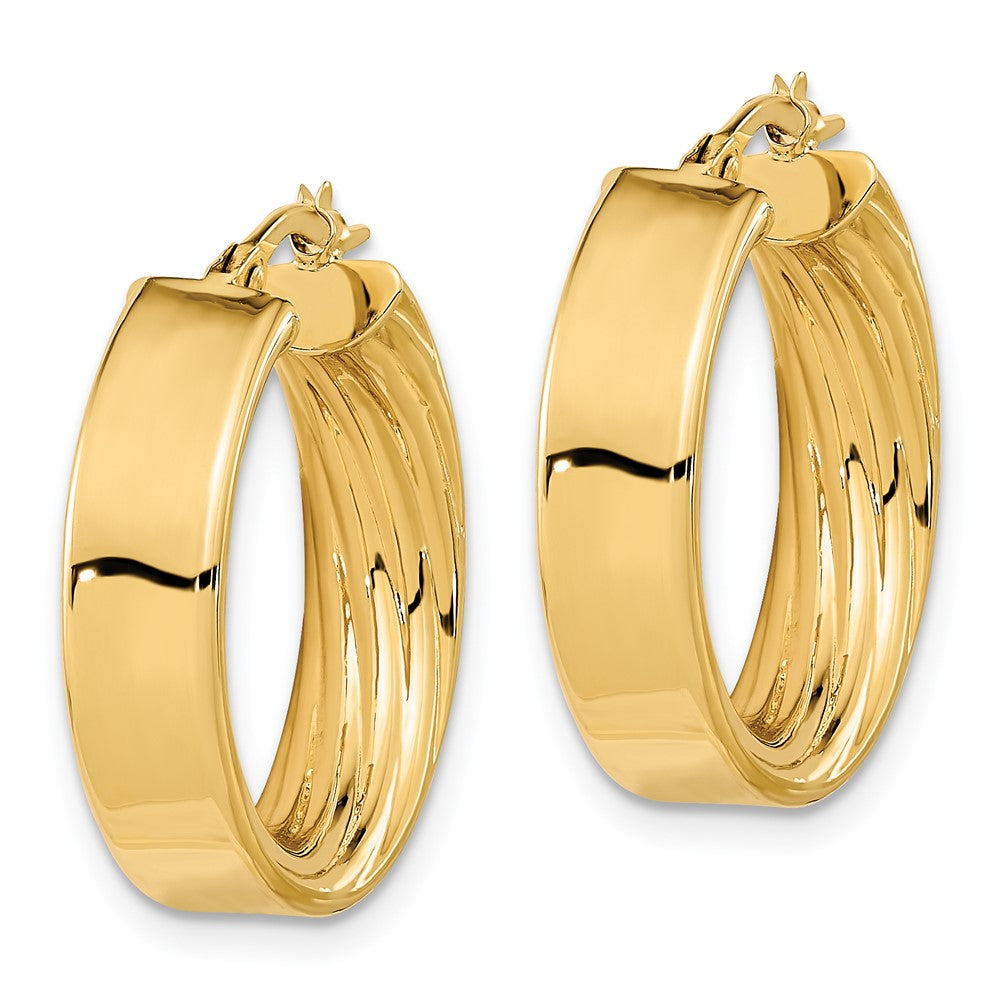 FJC Finejewelers 14 kt Yellow Gold Polished and Textured Inside Hoop Earrings 22 x 21 mm