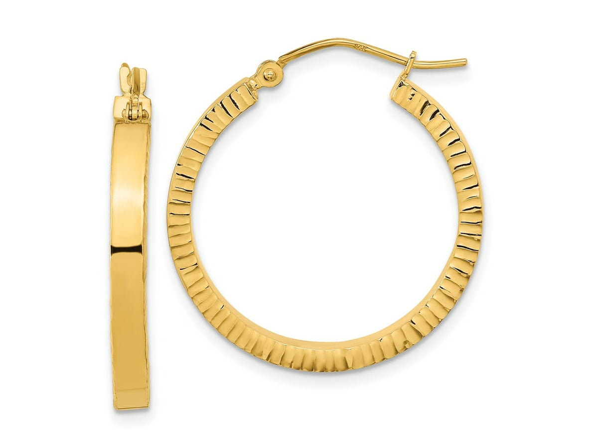 FJC Finejewelers 14 kt Yellow Gold Polished and Textured Sides Hoop Earrings 27 x 25 mm