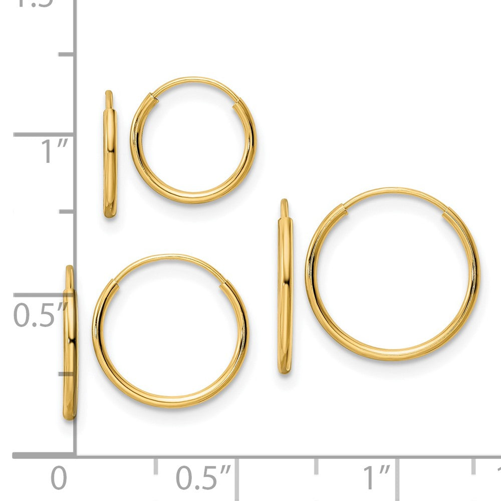 FJC Finejewelers 14 kt Yellow Gold Polished Endless Hoop 3 Piece Set 10 x 10 mm