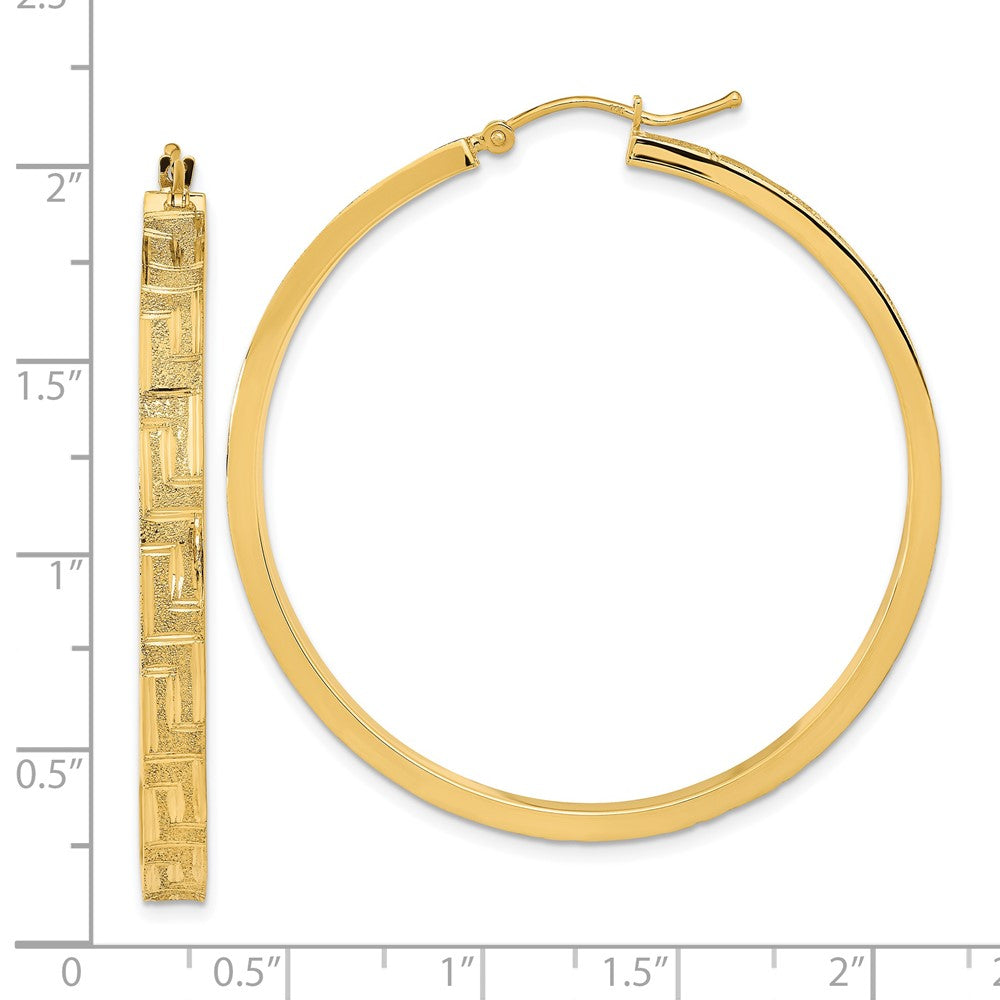 FJC Finejewelers 14 kt Yellow Gold Polished and Satin Greek Pattern Hoop Earrings 46 x 44 mm
