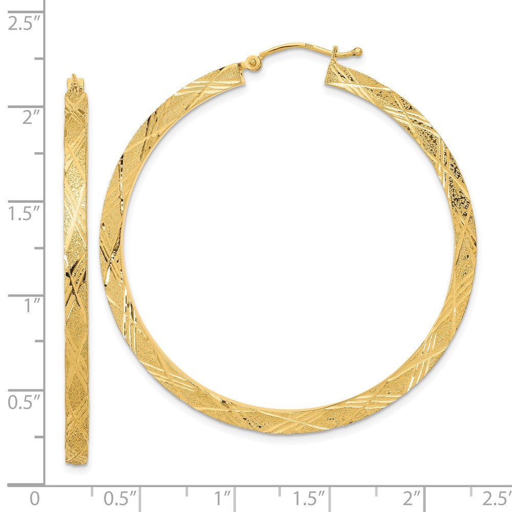 FJC Finejewelers 14 kt Yellow Gold Bright Cut Polished and Textured Hoop Earrings 52 x 49 mm