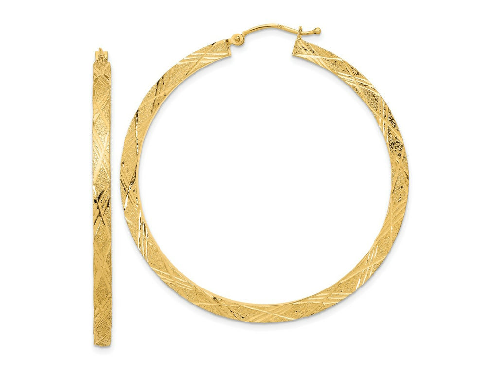 FJC Finejewelers 14 kt Yellow Gold Bright Cut Polished and Textured Hoop Earrings 52 x 49 mm