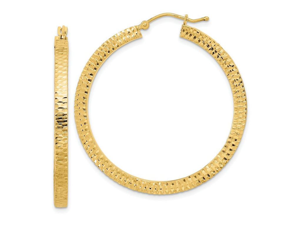 FJC Finejewelers 14 kt Yellow Gold Polished and Hammered Hoop Earrings 40 x 39 mm