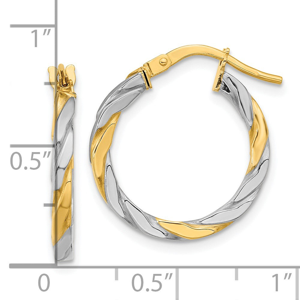 FJC Finejewelers 14 kt Yellow Gold and White Rhodium Polished and Twist Hoop Earrings 19 x 18 mm