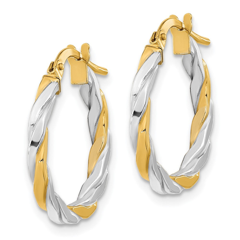 FJC Finejewelers 14 kt Yellow Gold and White Rhodium Polished and Twist Hoop Earrings 19 x 18 mm