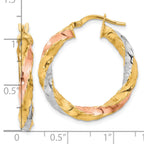 FJC Finejewelers 14 kt Yellow Gold with Rose and White Rhodium Polished Twisted Hoop Earrings 28 x 26 mm