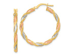 FJC Finejewelers 14 kt Yellow Gold with Rose and White Rhodium Textured Twisted Hoop Earrings 32 x 30 mm