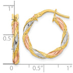 FJC Finejewelers 14 kt Yellow Gold with Rose and White Rhodium Textured Twisted Hoop Earrings 21 x 20 mm