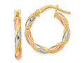FJC Finejewelers 14 kt Yellow Gold with Rose and White Rhodium Textured Twisted Hoop Earrings 21 x 20 mm