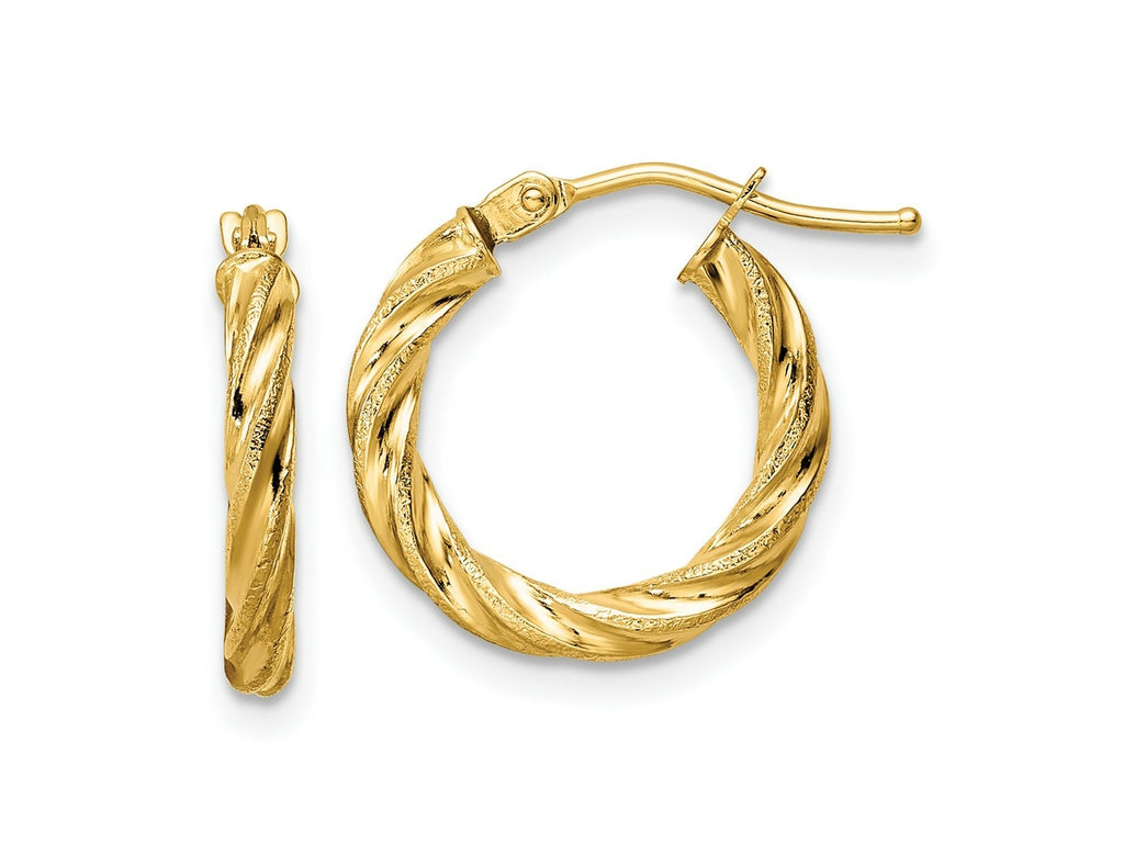 FJC Finejewelers 14 kt Yellow Gold Polished and Textured Twisted Hoop Earrings 16 x 15 mm