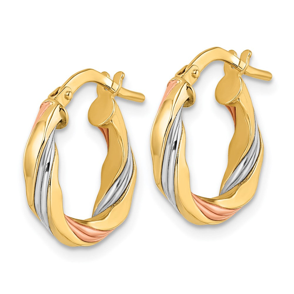 FJC Finejewelers 14 kt Yellow Gold W/Rose and White Rhodium Polished Twisted Hoop Earrings 16 x 15 mm
