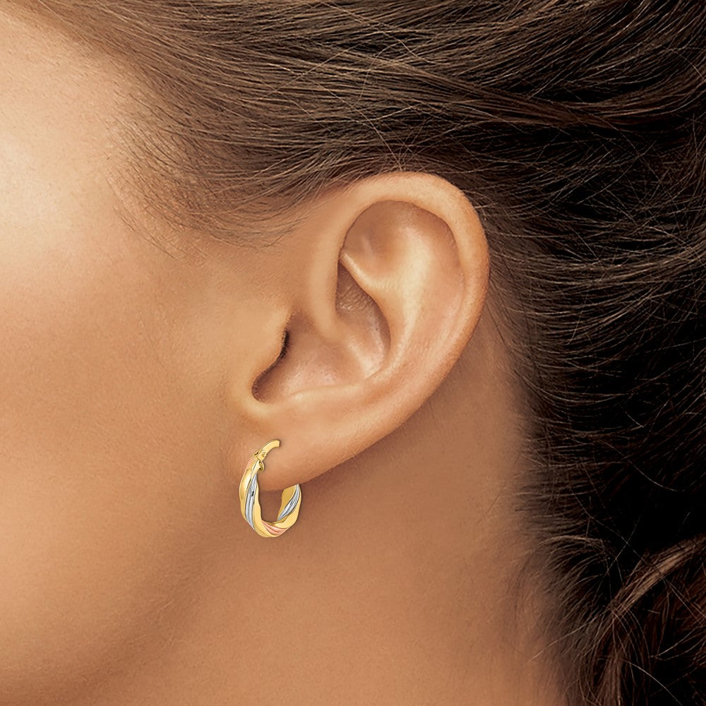 FJC Finejewelers 14 kt Yellow Gold W/Rose and White Rhodium Polished Twisted Hoop Earrings 16 x 15 mm
