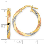 FJC Finejewelers 14 kt Yellow Gold W/Rose and White Rhodium Polished Twisted Hoop Earrings 26 x 24 mm