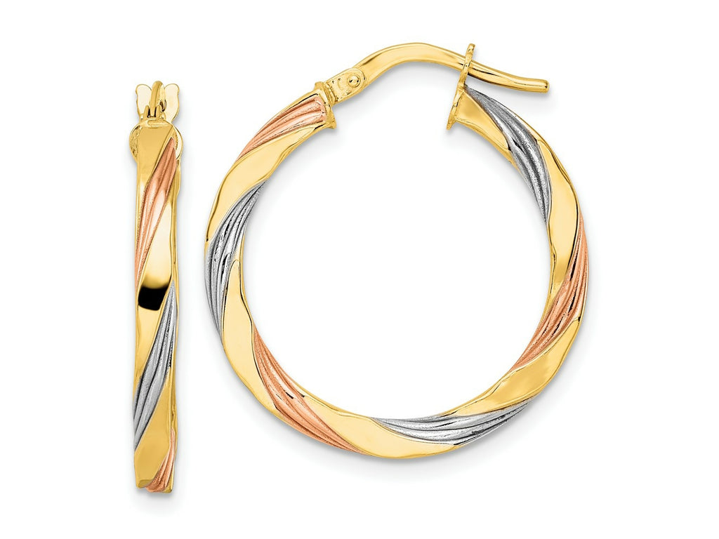 FJC Finejewelers 14 kt Yellow Gold W/Rose and White Rhodium Polished Twisted Hoop Earrings 26 x 24 mm