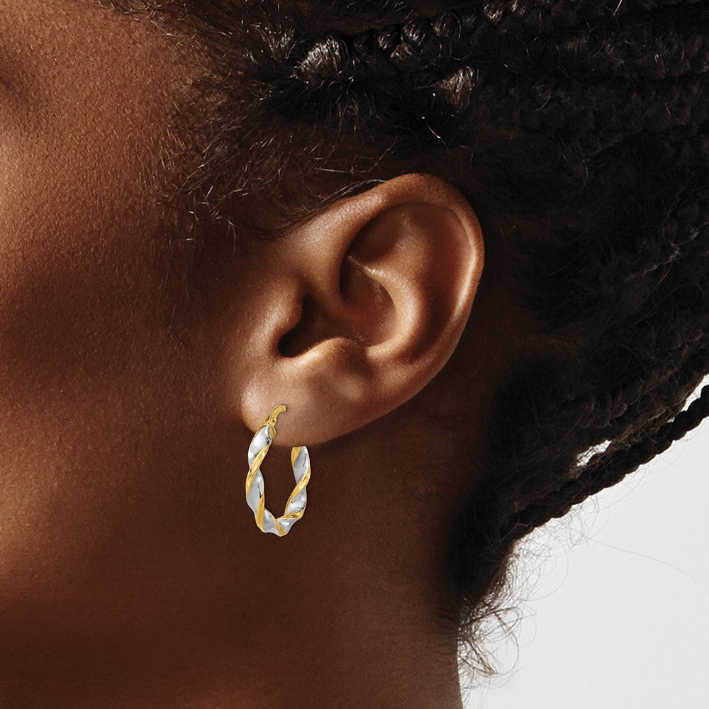 FJC Finejewelers 14 kt Yellow Gold and White Rhodium Polished and Twist Hoop Earrings 22 x 20 mm