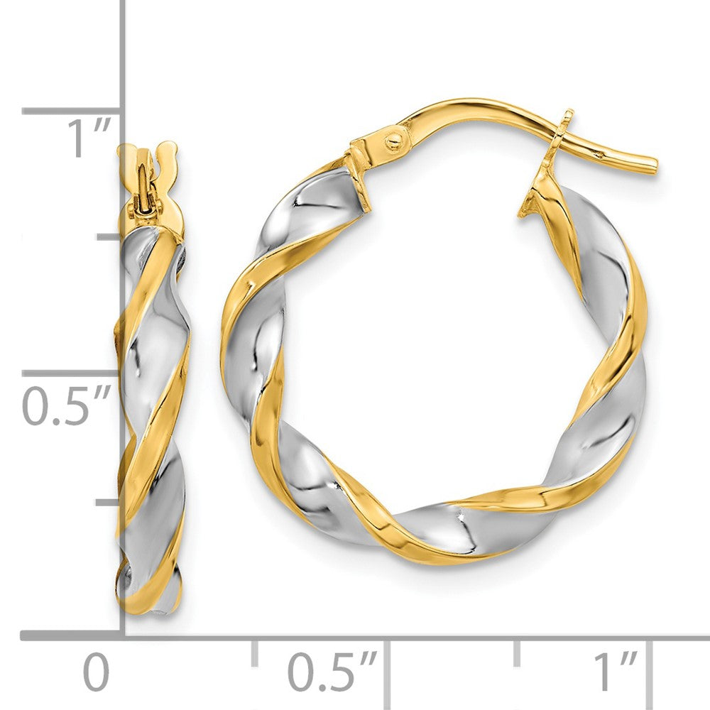FJC Finejewelers 14 kt Yellow Gold and White Rhodium Polished and Twist Hoop Earrings 22 x 20 mm