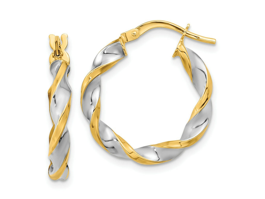 FJC Finejewelers 14 kt Yellow Gold and White Rhodium Polished and Twist Hoop Earrings 22 x 20 mm