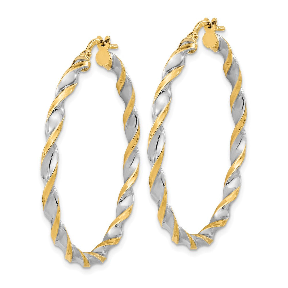FJC Finejewelers 14 kt Yellow Gold and White Rhodium Polished and Twist Hoop Earrings 42 x 41 mm