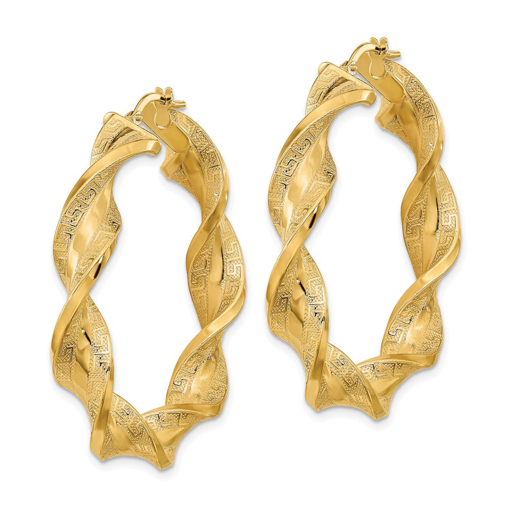 FJC Finejewelers 14 kt Yellow Gold Polished and Greek Satin Twisted Hoop Earrings 43 x 42 mm