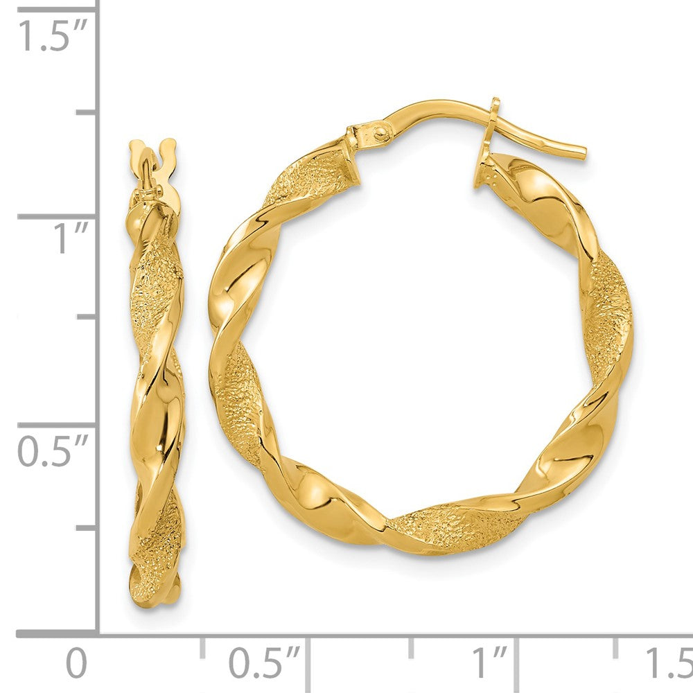 FJC Finejewelers 14 kt Yellow Gold Polished and Textured Twisted Hoop Earrings 25 x 25 mm