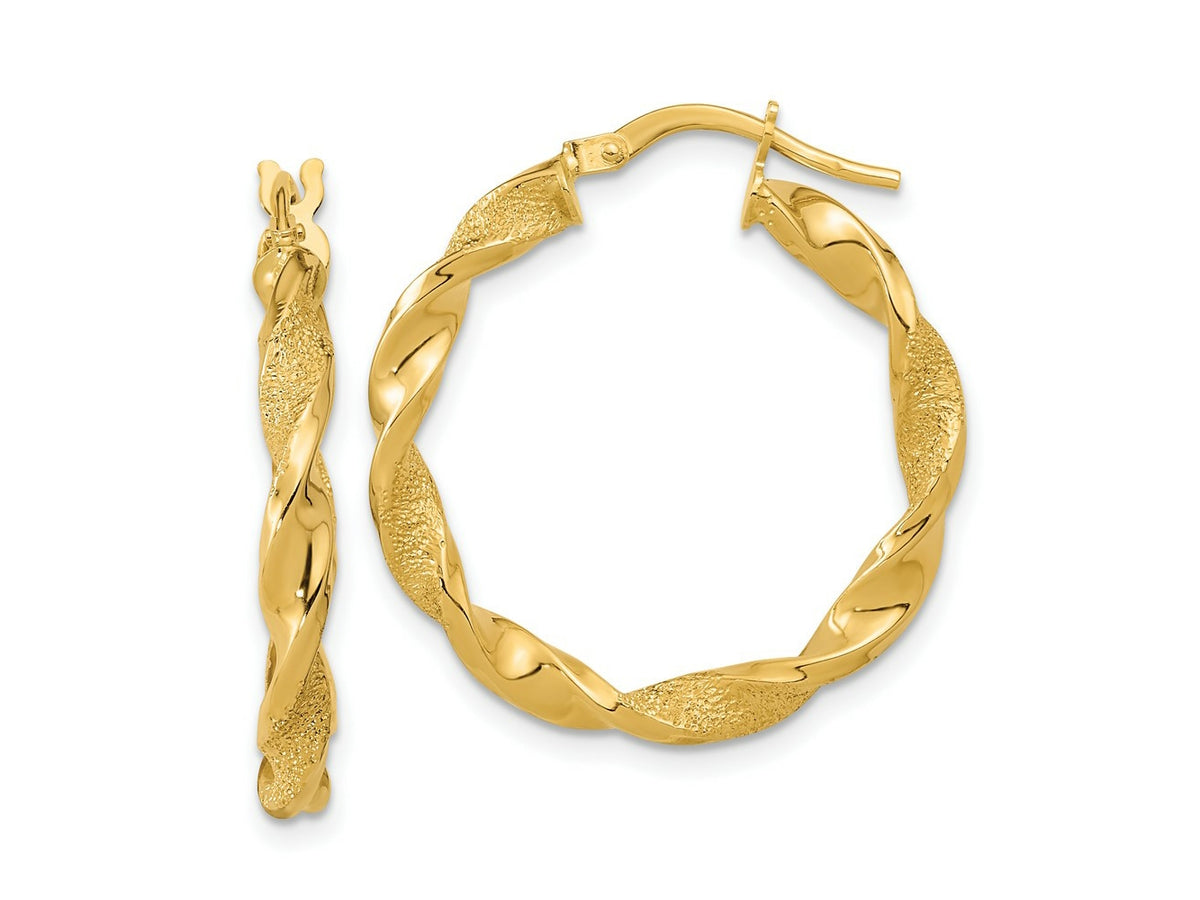 FJC Finejewelers 14 kt Yellow Gold Polished and Textured Twisted Hoop Earrings 25 x 25 mm