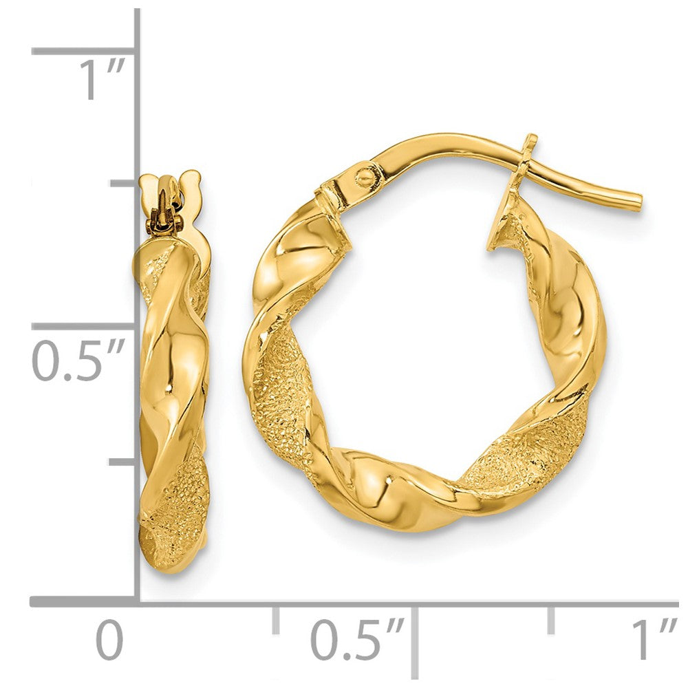 FJC Finejewelers 14 kt Yellow Gold Polished and Textured Twisted Hoop Earrings 17 x 16 mm