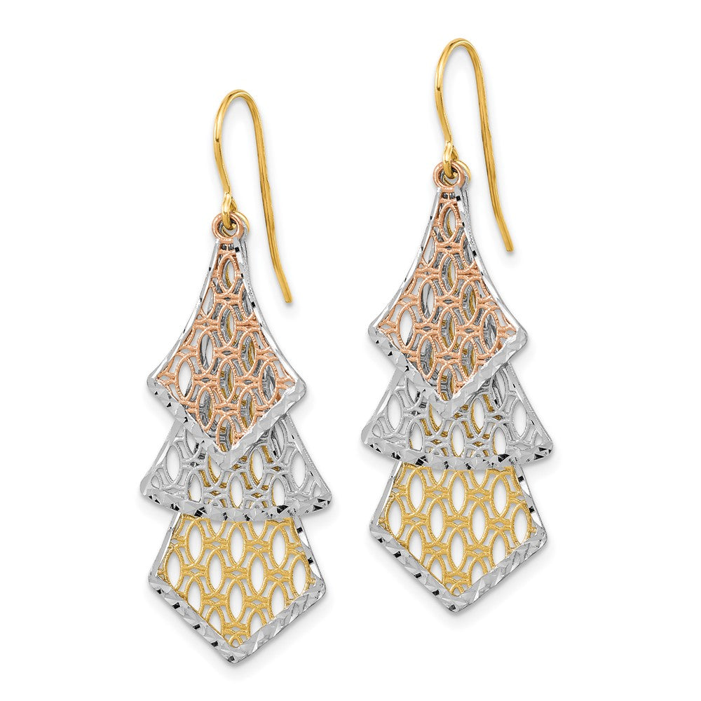 FJC Finejewelers 14 kt Tri Color Gold Tri-color Bright Cut Polished Filigree Dangle Earrings 45 x 15 mm