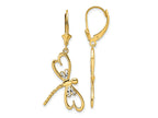 FJC Finejewelers 14 kt Yellow Gold Dangle and White Rhodium Bright Cut Dragonfly Leverback Earrings 41 x 7 mm