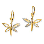 FJC Finejewelers 14 kt Yellow Gold Dangle and White Rhodium Bright Cut Dragonfly Leverback Earrings 31 x 24 mm