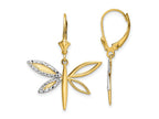 FJC Finejewelers 14 kt Yellow Gold Dangle and White Rhodium Bright Cut Dragonfly Leverback Earrings 31 x 24 mm