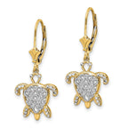 FJC Finejewelers 14 kt Yellow Gold Dangle and White Rhodium Bright Cut Filigree Turtle Leverback Earrings 32 mm