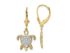 FJC Finejewelers 14 kt Yellow Gold Dangle and White Rhodium Bright Cut Filigree Turtle Leverback Earrings 32 mm