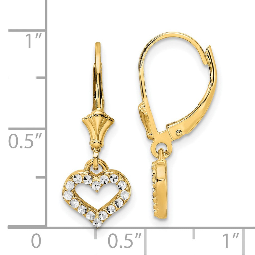 FJC Finejewelers 14 kt Yellow Gold Dangle and White Rhodium Bright Cut Heart Leverback Earrings 24 x 8 mm