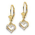 FJC Finejewelers 14 kt Yellow Gold Dangle and White Rhodium Bright Cut Heart Leverback Earrings 24 x 8 mm
