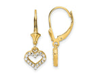 FJC Finejewelers 14 kt Yellow Gold Dangle and White Rhodium Bright Cut Heart Leverback Earrings 24 x 8 mm